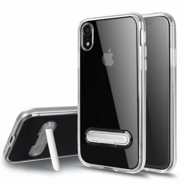Wholesale iPhone Xr 6.1in Clear Armor Bumper Kickstand Case (Silver)